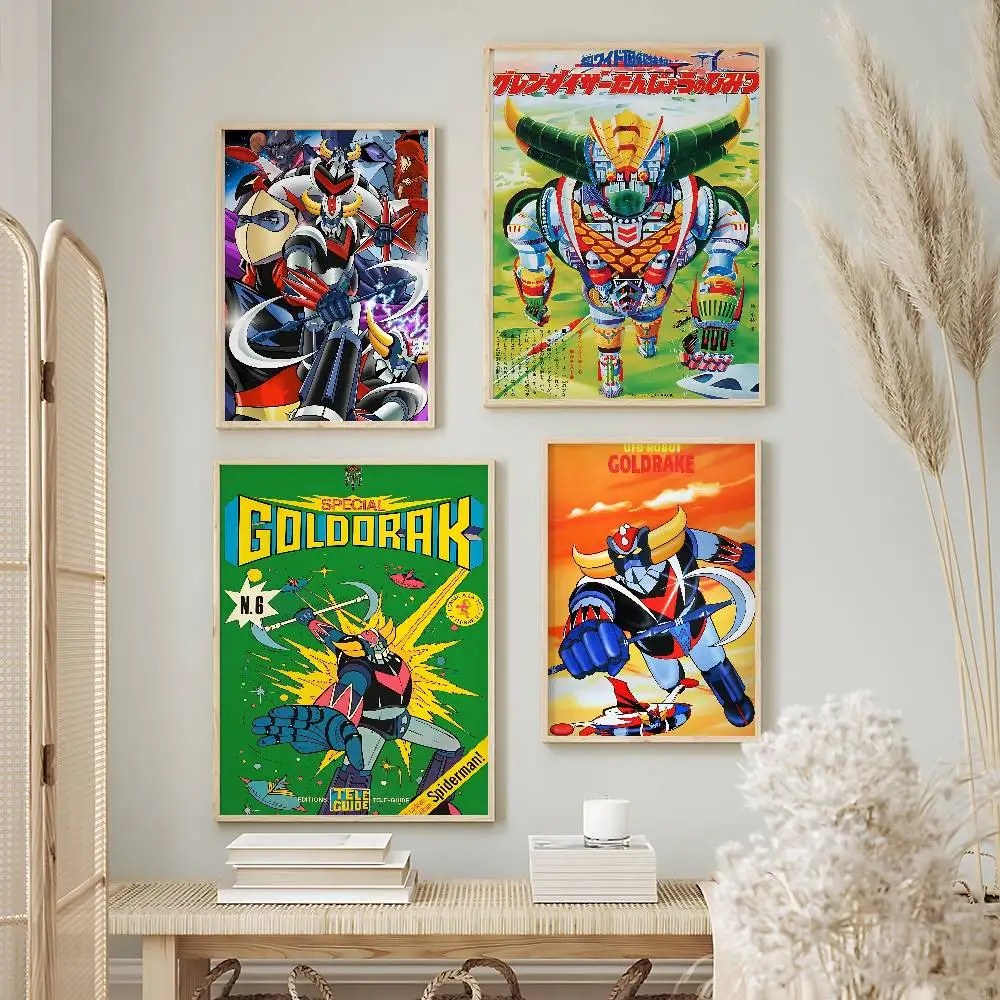 Retro Anime UFO Robot Goldrake Posters Premium Self-Adhesive No Residue Wall Sticker for Home Office Bar Decor