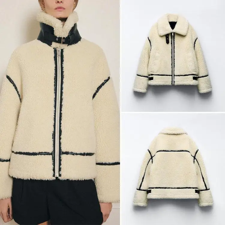 Winter New Arrival Women's Casual Loose Fce Lined Biker Sle Fur Coat Long Sve Regular Length Zipper Closure Jaet