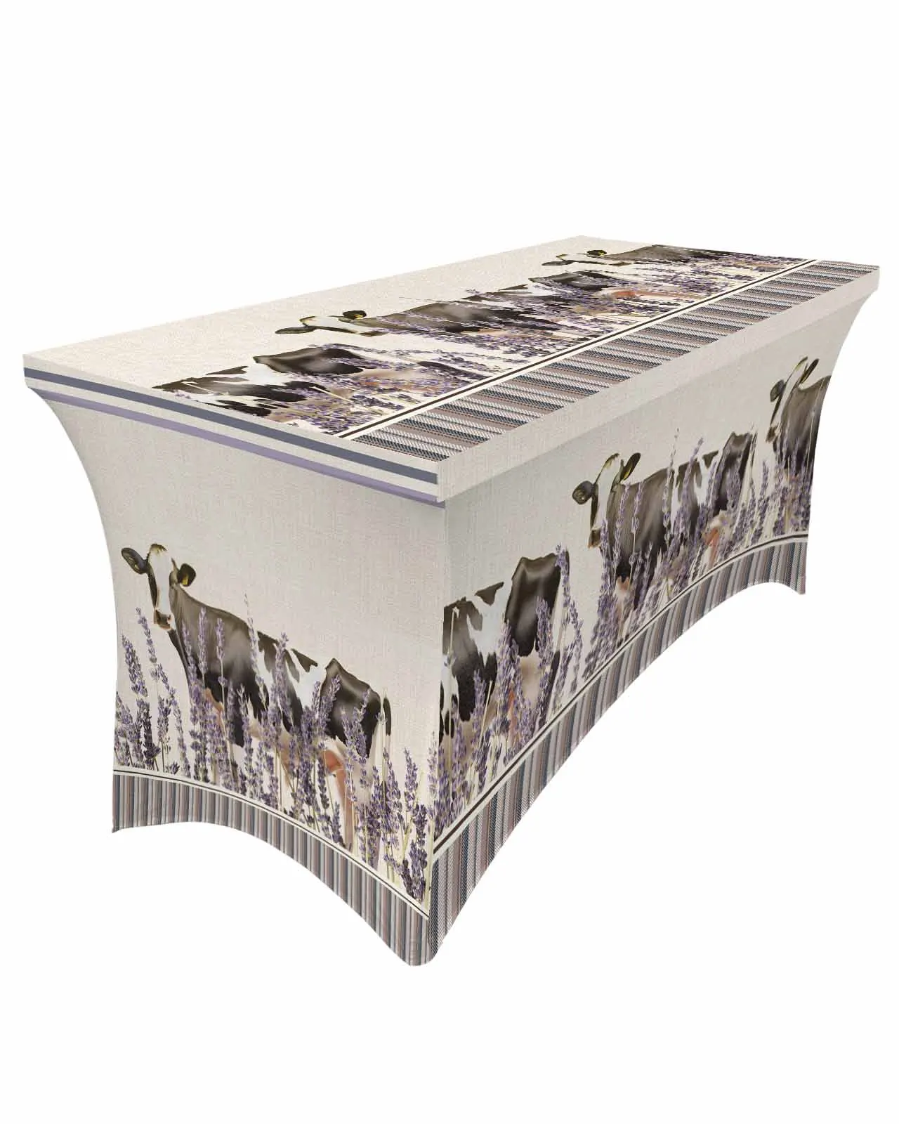 Farm Cows Lavender Rectangular Elastic Table Skirt Wedding Hotel Table Cover Holiday Dining Table Tablecloth