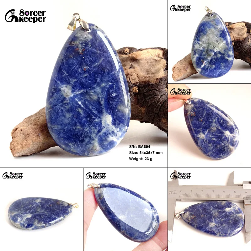 Natural Healing Gemstone Pendant Sodalite Crystal Water Drop Pendant Blue-vein Stone Quartz Polished Necklace Jewelry Gift BA688