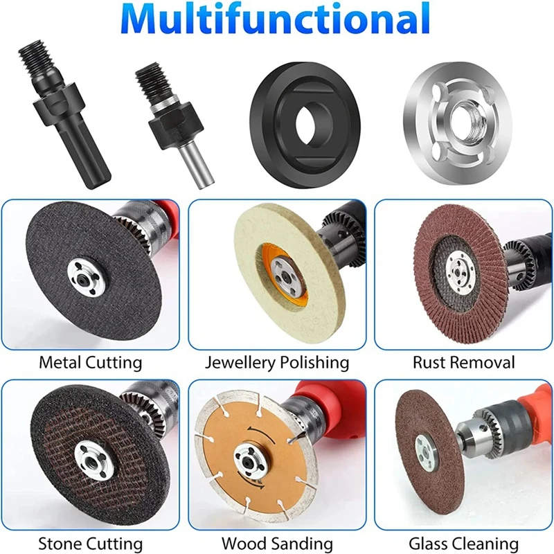 Drill Angle Grinder Adapter, 6Mm/10Mm Arbor Mandrel Adaptor With Flange Nut Parts Set And 2 Spanner Wrench