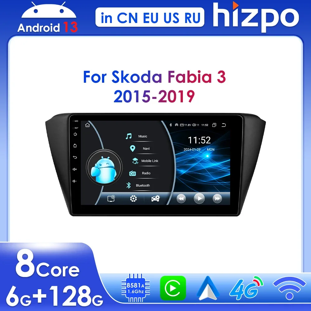 

Hizpo Android 13 Wireless Carplay for Skoda Fabia 3 Ⅲ 2015 - 2019 9" Radio Car Multimedia Player Navi GPS DSP BT 4G Stereo 2 Din