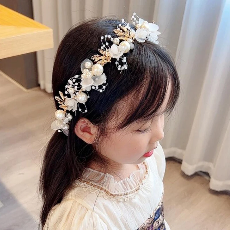 Hair Jewelry Children Gifts Spring Bohemian Girls Bridal Pearl Hair Headdress Flower Wreath Bride Garland Head Hoop Headbands