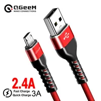 QGeeM Micro USB Cable 2.4A Nylon Fast Charge USB Data Cable for Samsung Xiaomi LG Tablet Android Mobile Phone USB Charging Cable