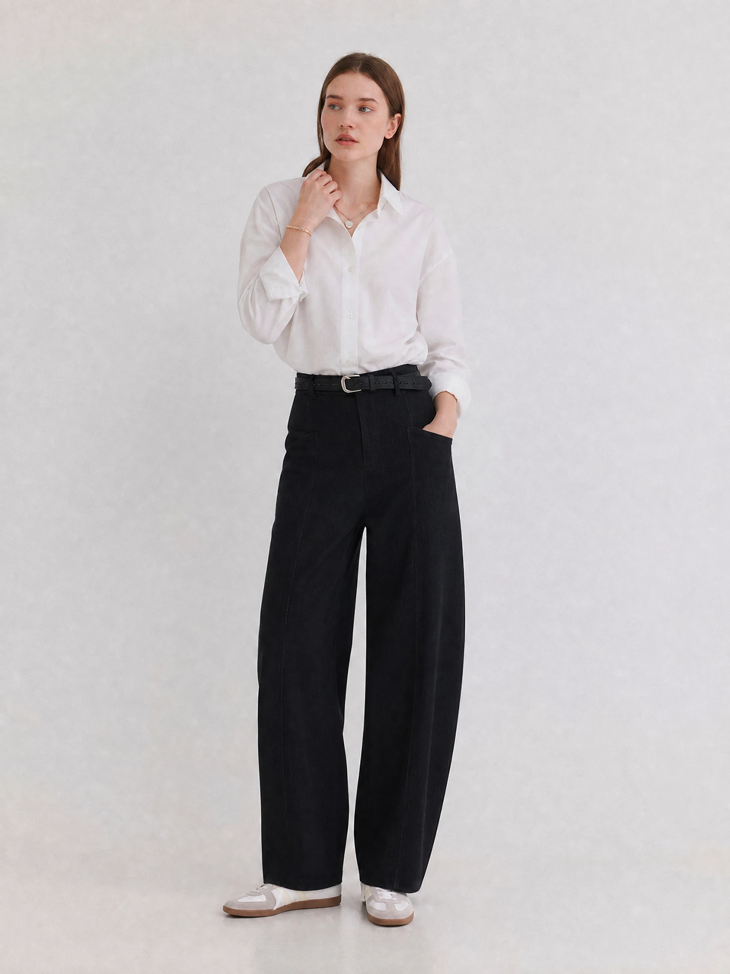 Slimming Knife  Wide Leg Jeans Commute Friendly Straight Cut Denim Pants for Women Polyester Cotton Blend Elastic Waist