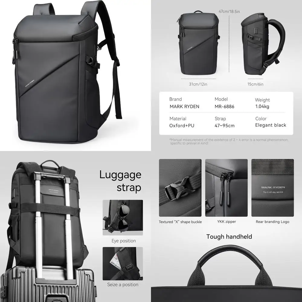 

Men's 20L Slim Work Bag with USB Charging, Water-Resistant, Fits 14 Laptop - Black