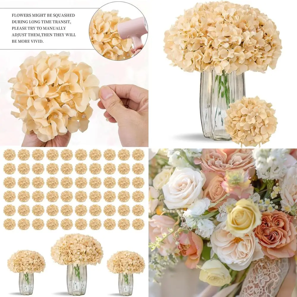 

80 искусственных цветов гортензии цвета шампань для свадеб, дома, сада, детских праздников и декора для вечеринок