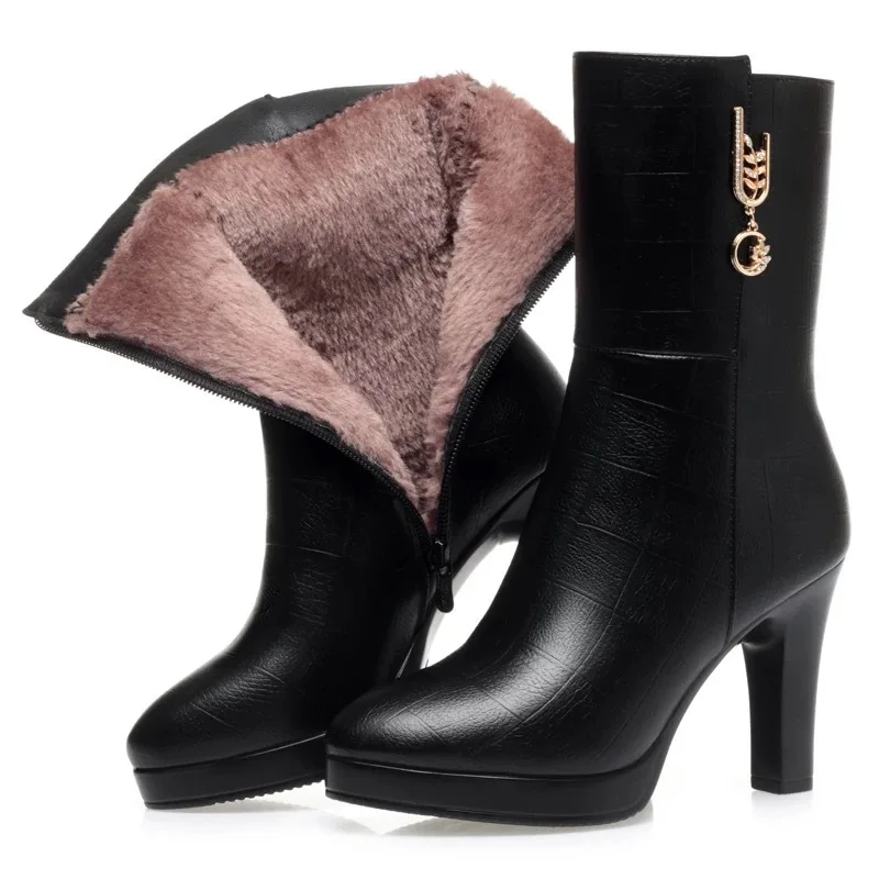 

2026 Women Boots Waterproof Anti-Slip Women's Shoes High-heeled Fleece Lined Warm Fashion Boots Cold Resistant Breathable Winter