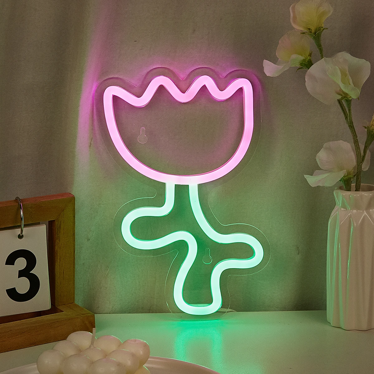 

Chi-buy светодиодный неоновые Мультяшные тюльпаны с питанием от USB, неоновые вывески, 3D настенное искусство и игра, спальня, гостиная, декоративные вывески