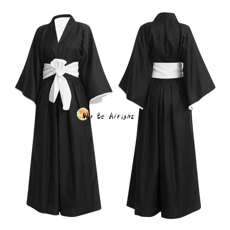 Kuchiki Rukia Kurosaki Ichigo Anime Cosplay Costume Wig Black Haori Robe Outfit Thousand-Year Blood War Samurai Uniform Party