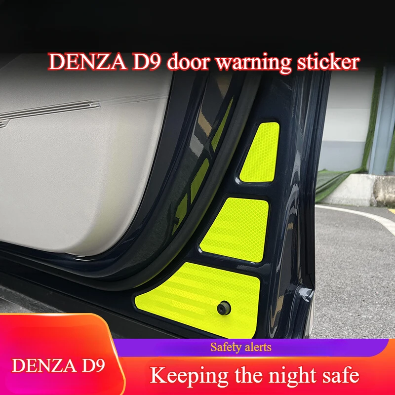 For DENZA D9 door reflective stickers, car night door opening safety anti-collision door warning strip accessories