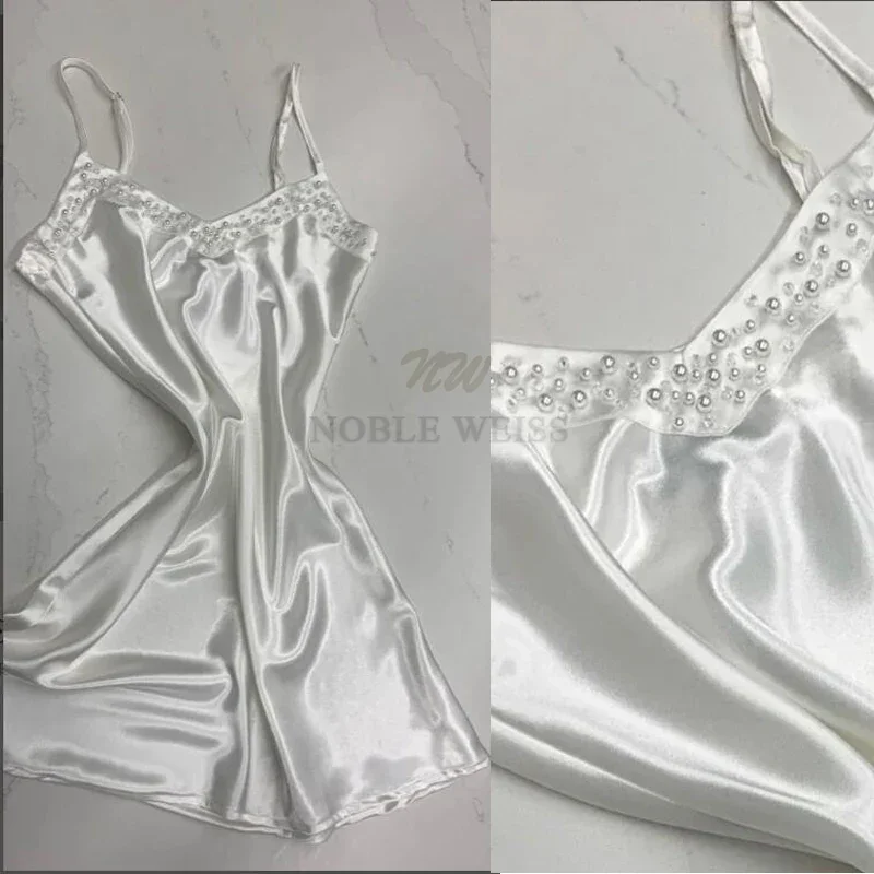 Pearl Spaghetti Straps Wedding Jacket Elastic Satin Party Inside Dress Underwear Bridal Cape Sexy Pearl Robe Customized