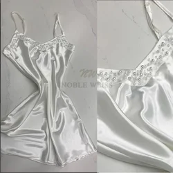 Pearl Spaghetti Straps Wedding Jacket Elastic Satin Party Inside Dress Underwear Bridal Cape Sexy Pearl Robe Customized