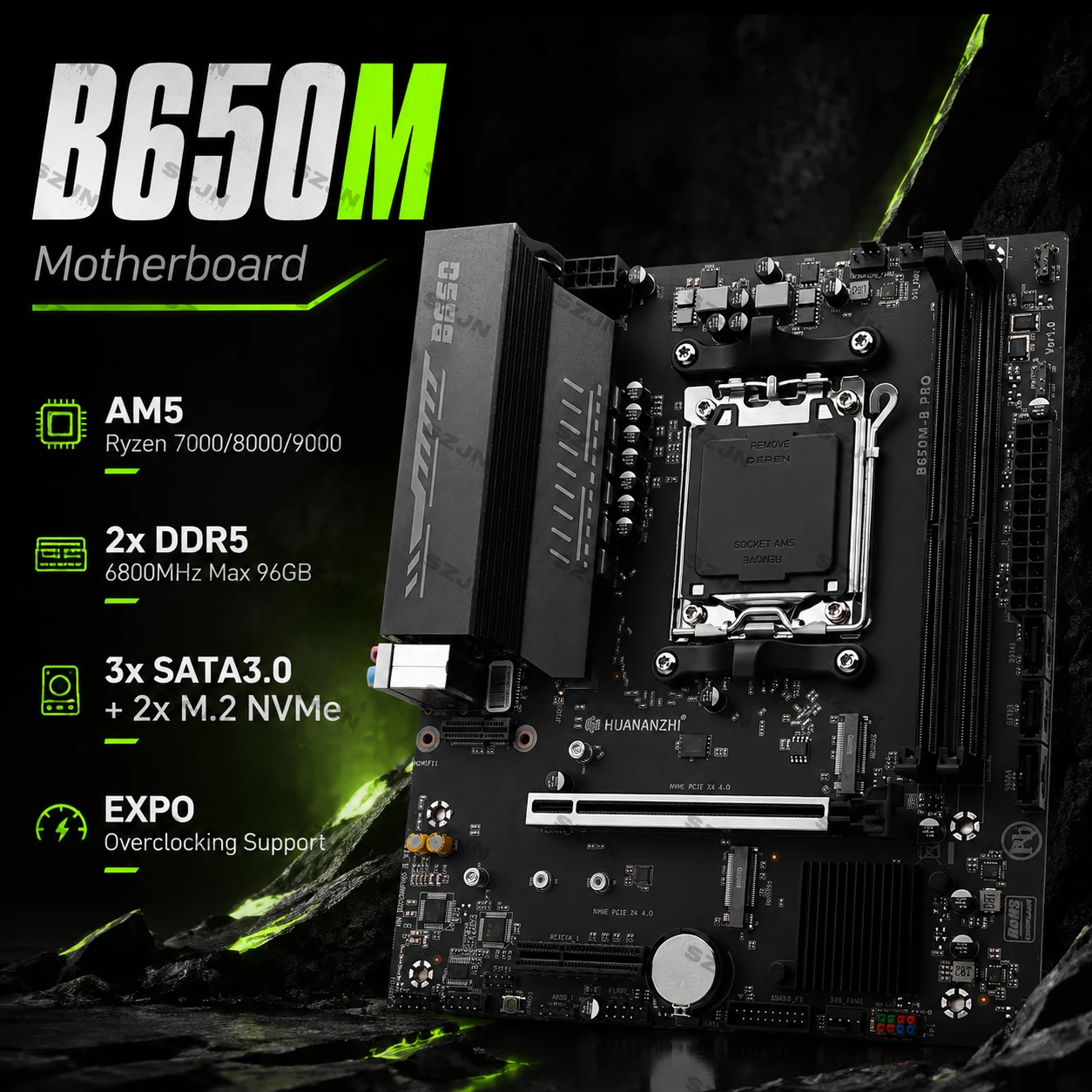HUANANZHI B650M-B PRO ARGB Motherboard Set AM5 Ryzen 5 7400F CPU DDR5 RAM Max 96GB M.2 NVMe PCIe 4.0 Desktop Gaming PC DIY Kit