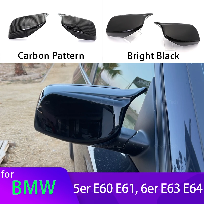 2ps Carbon Fiber Look Black Rearview Side Mirror cover Caps for BMW 5 Series E60 E61 E63 E64 2004-2008 520i 525i 528i 528xi 530i