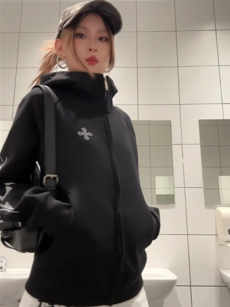 American Sle Punk Hooded ort Cardigan Damen Frühling Herbst Neu Slim Fit Oulder Top Mantel Lässig Bequem Lang Sve