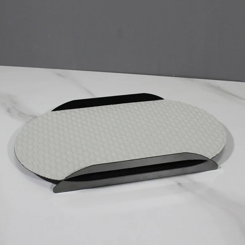 صينية معدنية جلدية منقوشة فاخرة وبسيطة ومبتكرة، غرفة نموذجية لغرفة المعيشة وغرفة الطعام والقهوة #5