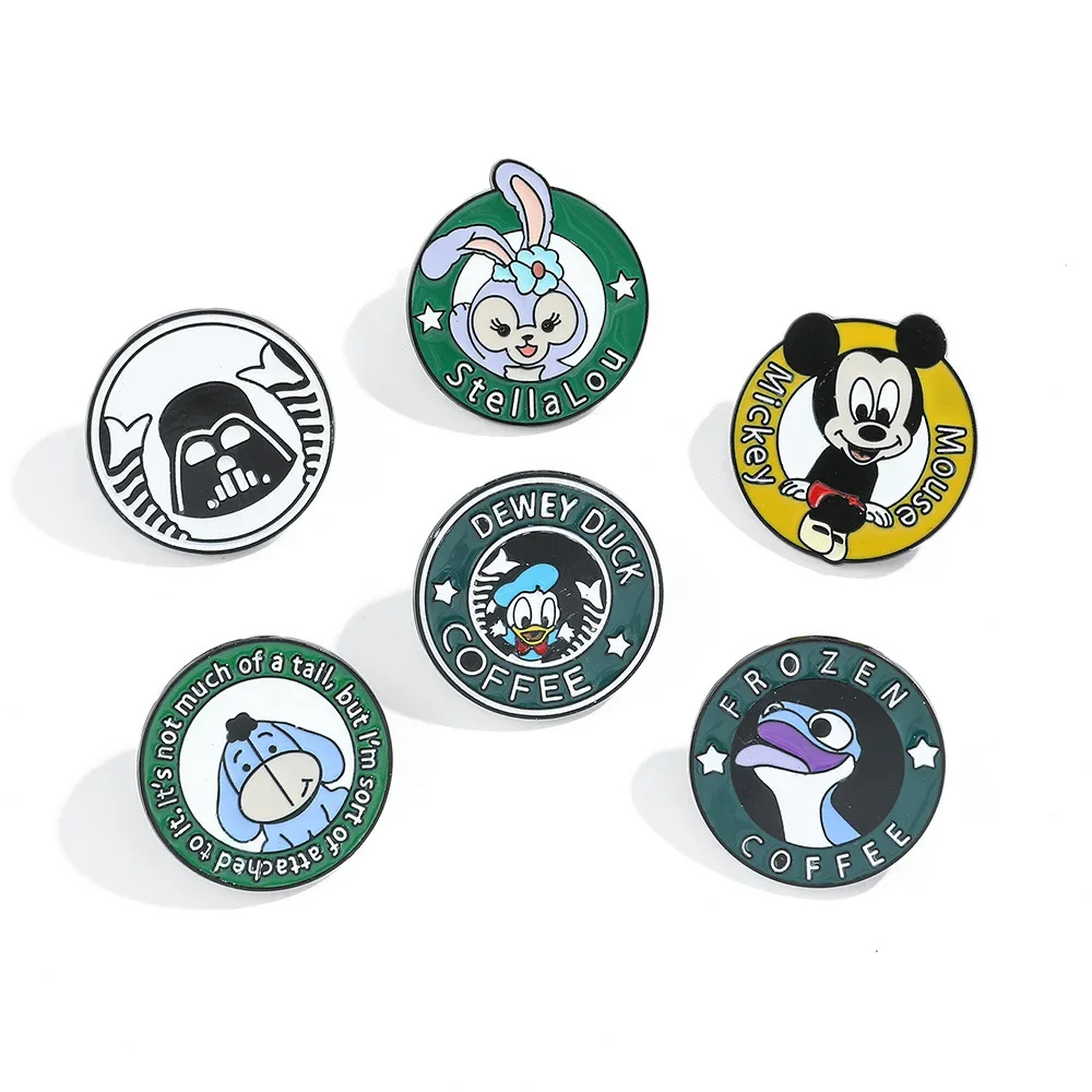 Round Anime Peripheral Cartoon Kawaii Star Delu Winnie The Bear Mickey Minnie Brooch Badge Cute Creative Pin Gift Wholesale
