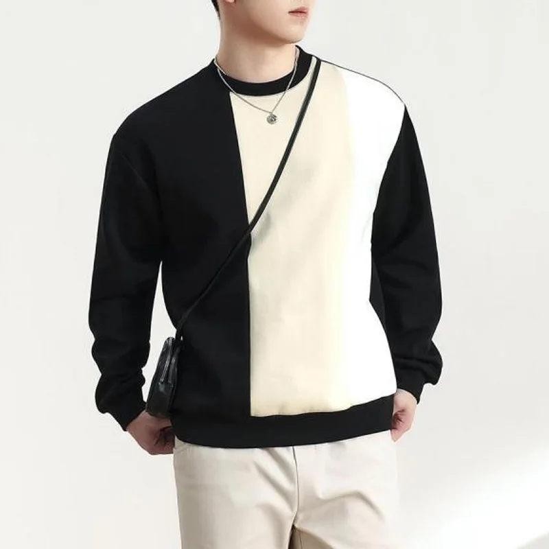 2024 New Spring and Autumn Leisure Fashion Vitality Age Reducing Round Neck Contrast Loose Oversize Pullover Sweater for Men