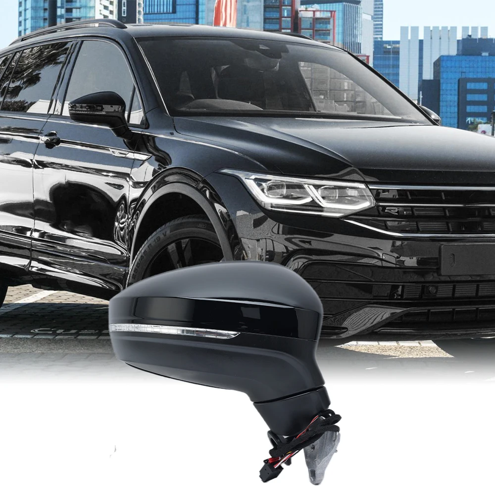 

Зеркало боковое в сборе с 8 контактами для VW Tiguan 2018-2023, черное, с двойным разъемом, с функцией мониторинга слепых зон, автомобильные аксессуары