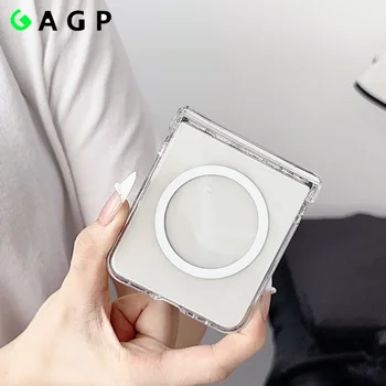 Magsafe 투명 플립 6 플립 5 케이스, 삼성 갤럭시 Z 플립 6 3 4 5 Z6 플립 6 Z5 Z4 플립 4 마그네틱 무선 충전 커버 