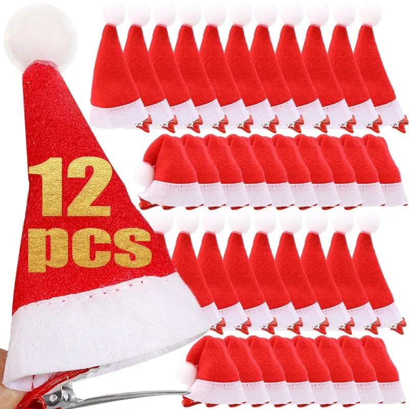 Mini Christmas Hat Hairpin Cute Light Santa Claus Cap Barrettes Red Triangle Hat Fabric Alloy Hair Clip Festival Party Hairclip