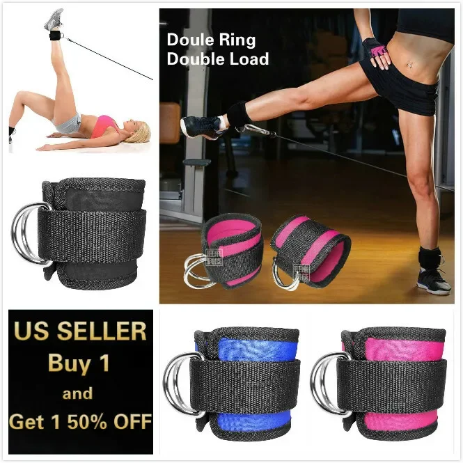 Gym Exercise Ankle Straps Weight Lifting Fitness D Ring Cable Attachment Strap