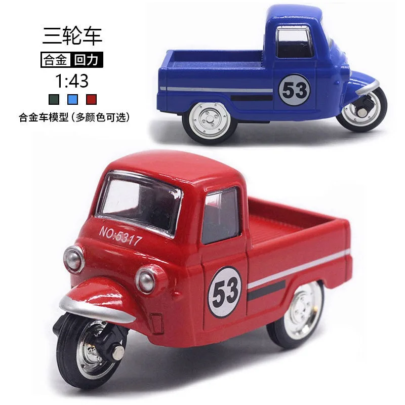 

1:43 Scale Diecast Alloy Retro Three-Wheeler Pickup Model with Pull-Back Mechanism Collectible Gift for Vehicle Enthusiasts