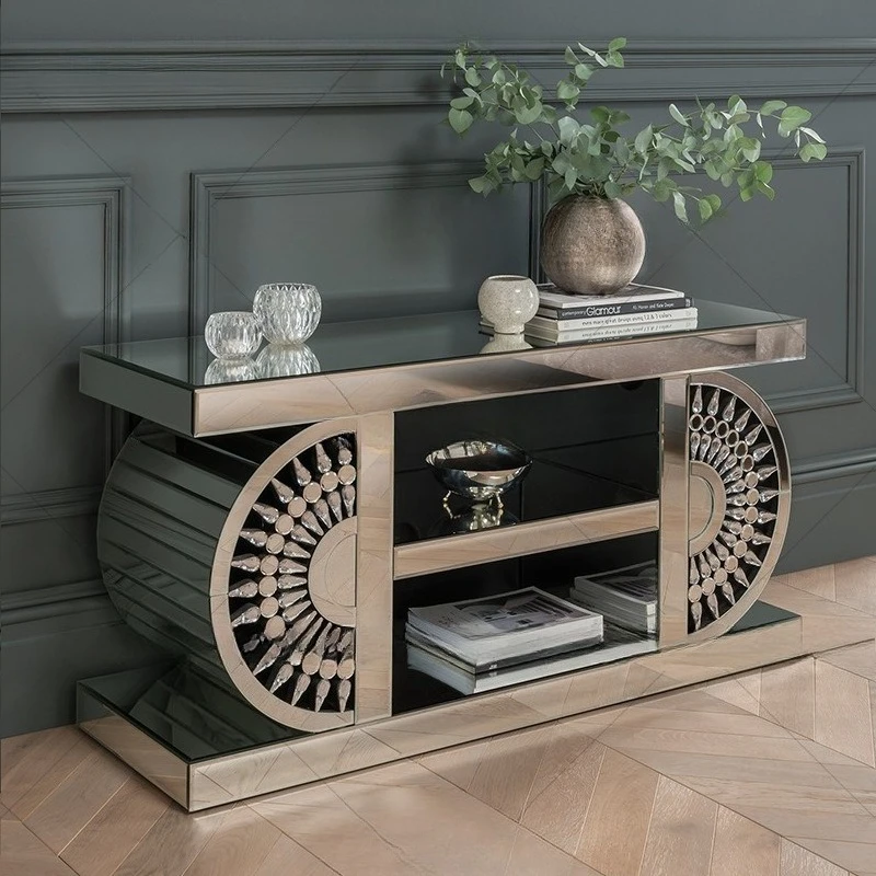 Mirror TV cabinet, crystal decorative audio-visual cabinet, glass furniture creative entrance cabinet