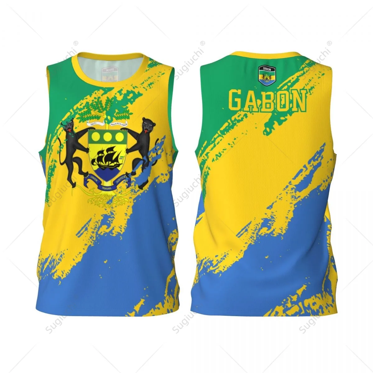 Men Basketball Sports Gabon Flag Running Fitness Multifunction Jersey Sleeveless shirt Custom Name Nunber Exclusive