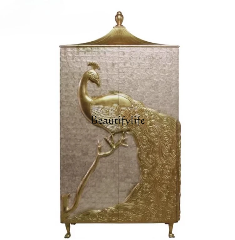 

American neoclassical light luxury shell peacock wardrobe solid wood display storage French carved decorative cabinet