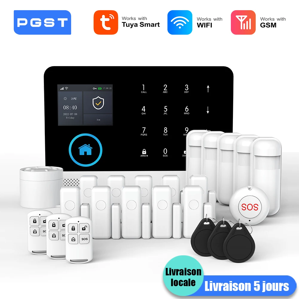 PGST 2G GSM WiFi Protection de sécurité Alexa Tuya vie intelligente domotique porte de mouvement capteur magnétique alarme système de sécurité Kit