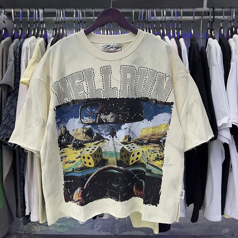 

American BKYS T-Shirt Dark Color Rhinestone Print Men Women