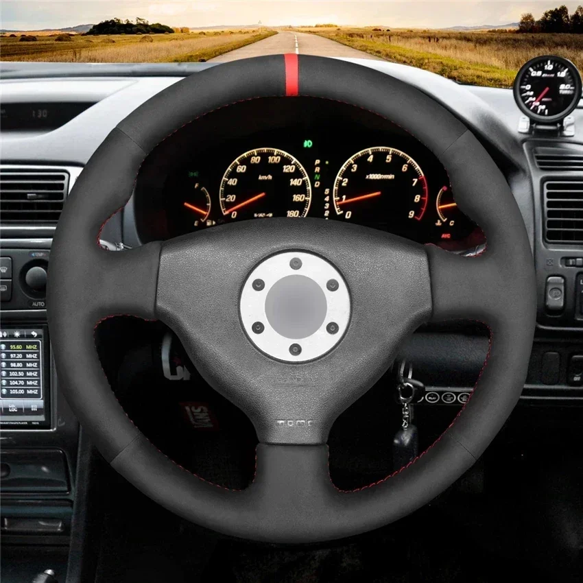 Black Artificial Suede Soft Car Steering Wheel Cover For Mitsubishi Lancer Evolution EVO VI 6 1999-2000 V (5) 1998