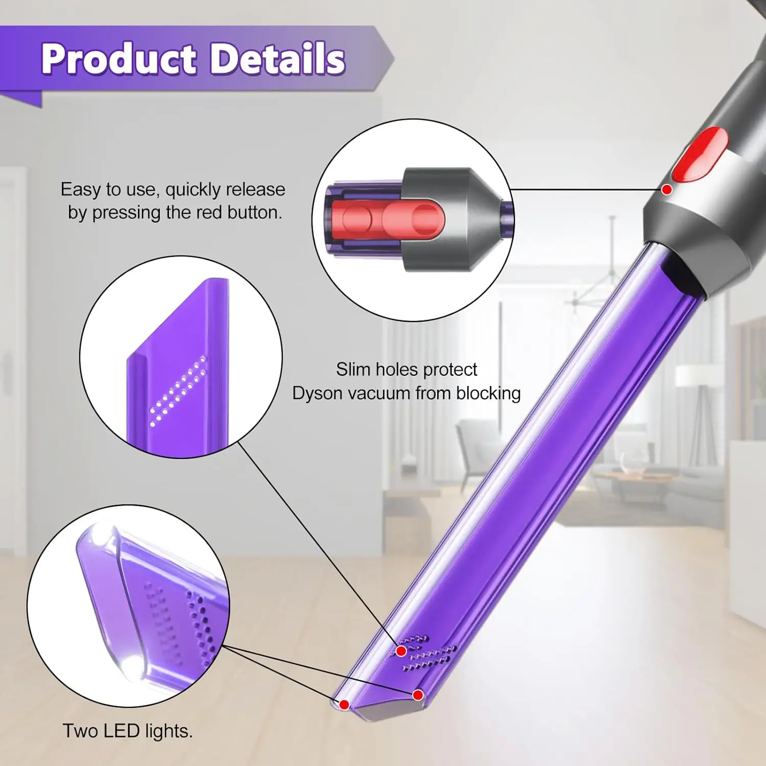 Light Pipe Crevice Tool For Dyson V7 V8 V10 V11 V15 Replacement Cordless Vacuum Cleaners Vacuum Crevice Tool Nozzle Attachment