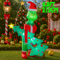 2.1M/6.8FT Grinch Holding Christmas Tree Inflatable Model Christmas Decor LED Lights Holiday Outdoor Decor Home Yard Party Toy
