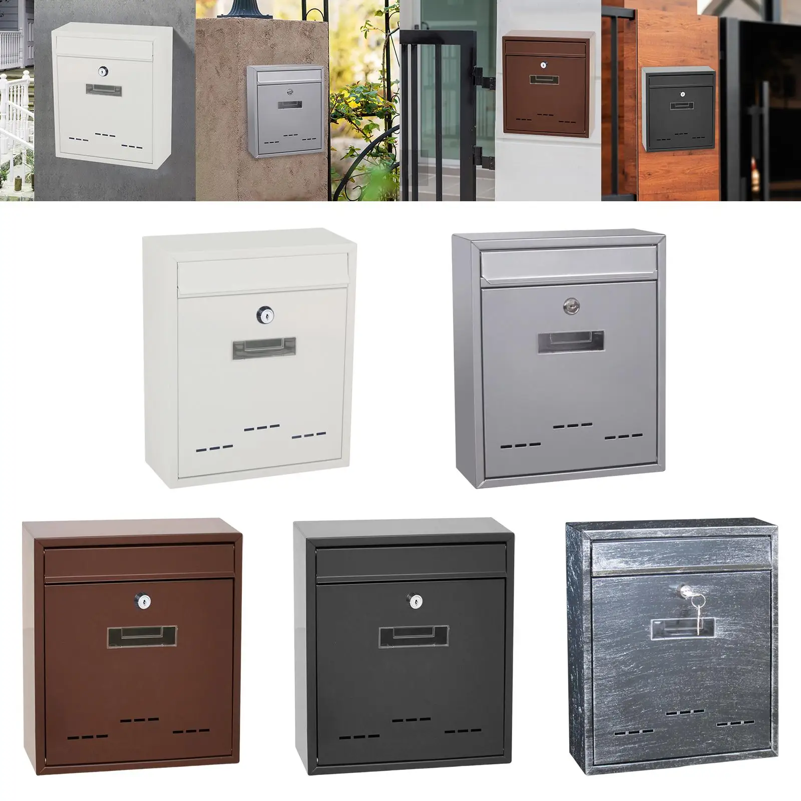 

Wall Mount Mailbox Lockable Large Capacity Metal Postbox for Office External