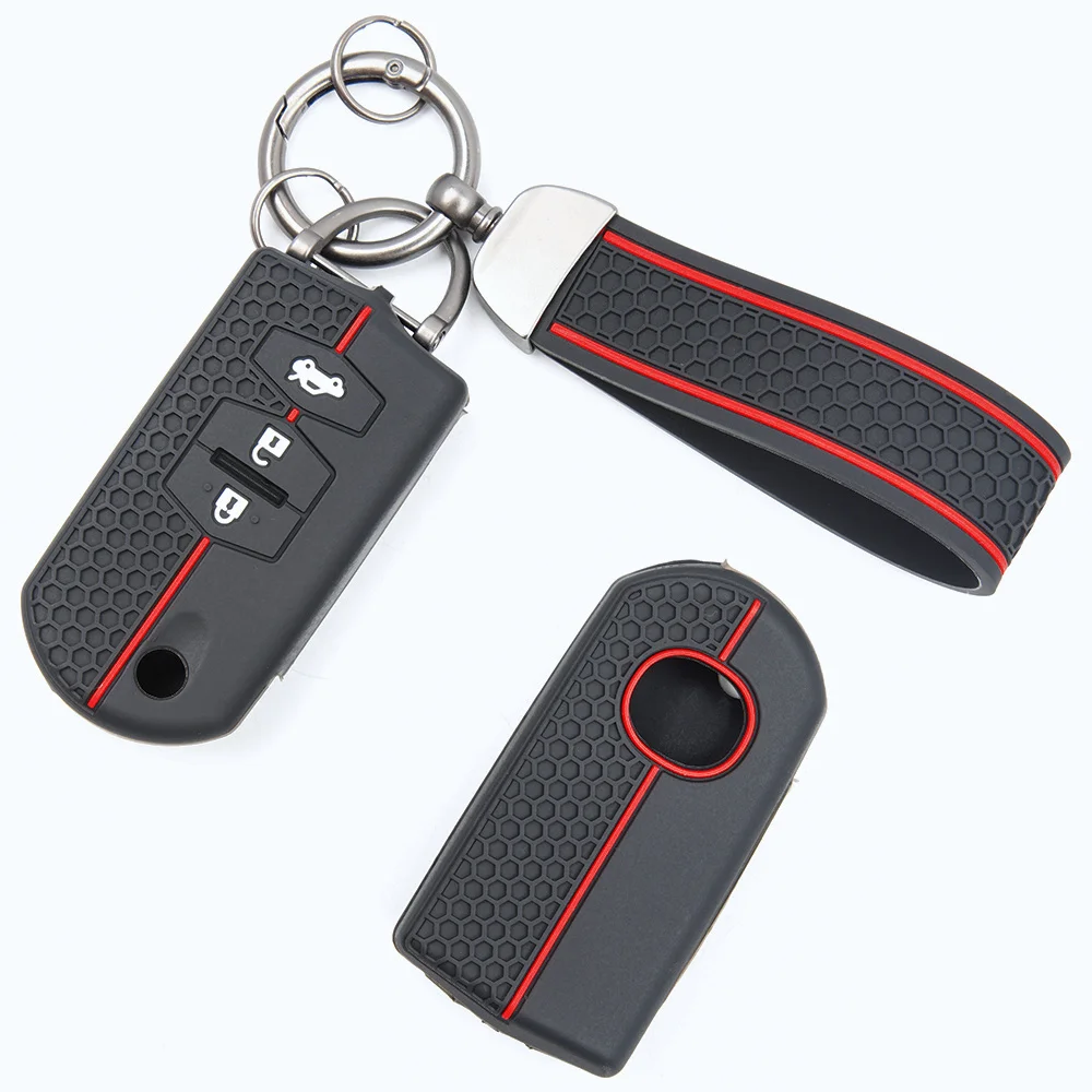 For Mazda 2 3 5 6 CX 5 CX 7 CX 9 RX 8 MX 5 MPV Silicone Car Key Fob Cover Swivel Clip Strap Easy Install Shock Absorbing