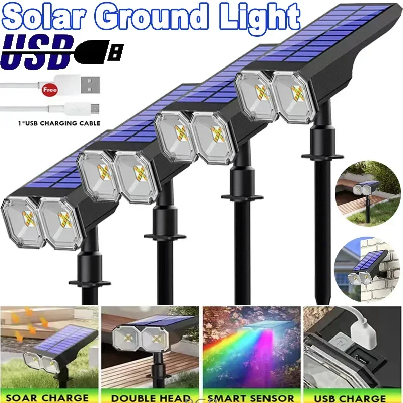 

RGB Solar Spot Light 18 LED Outdoor Waterproof Color Changing Multicolor Pathway Patio Gate Fence USB/Solar Landscape Spotlight