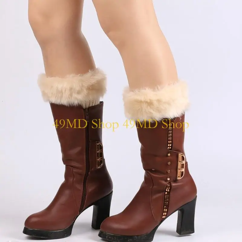 49MD قصيرة النساء أصفاد للأحذية عالية الرقبة (الأحذية عالية الرقبة) الجوارب توبر الجراميق مع أفخم تقليم الشتاء مضلع محبوك بلون