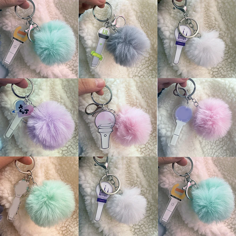 KPOP RIIZE IU TWS (G)I-DLE Support Light keychain Fur Ball Pendant WonYoung NINGNING YeonJun WooYoung Bag Accessories Fans Gifts