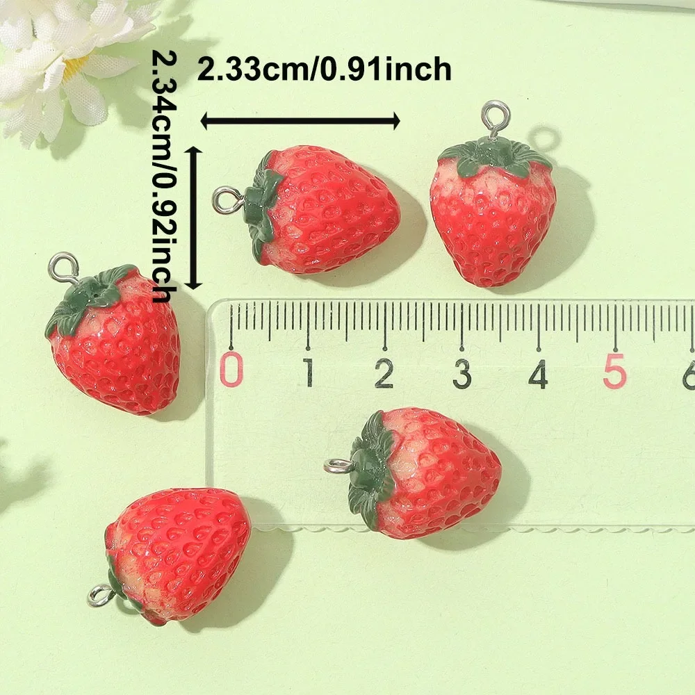 3/6/15 peças pingente em forma de morango de resina multicolorida, pode ser usado para pulseira diy, colar, brinco, acessórios para fazer presentes