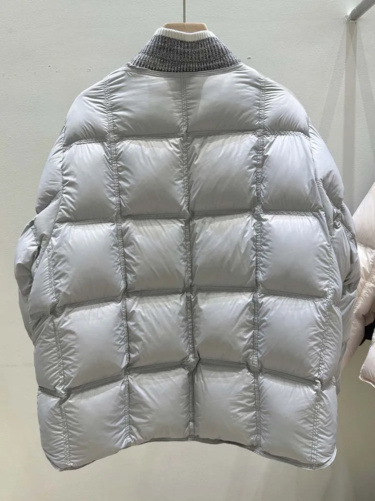 Luxury Knit patchwork down jacket for women 2026 Winter Thick warm turtleneck long sleeve puffer coat Korean style INKEO DJ668