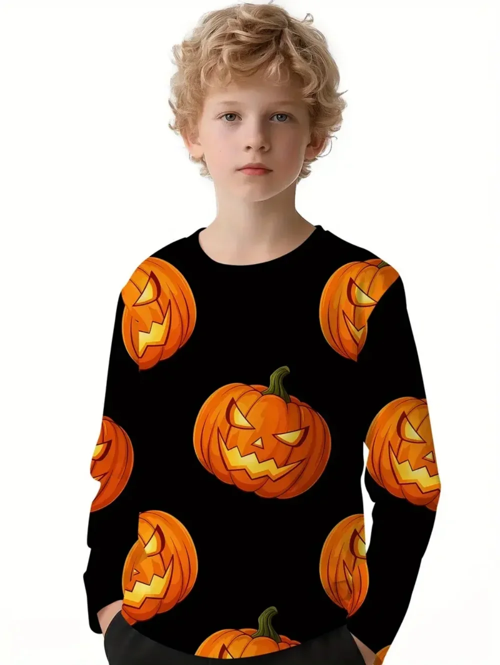 2026 Family Matching Halloween Long Sleeve T-shirt Jack-o'-lantern Pumpkin Print Parent-child Tops Party Outfit Gift