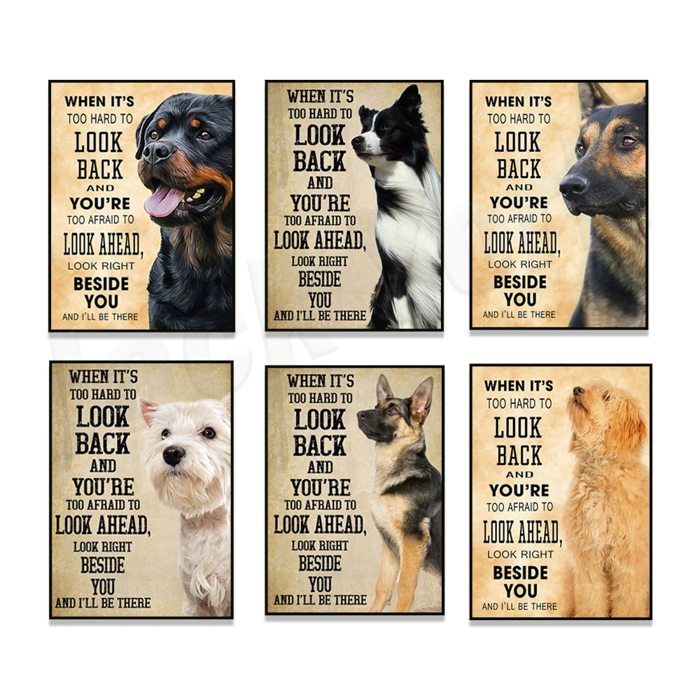 German Shepherd, Border Collie, Tuxedo Cat, Rottweiler Animal Poster When It's Hard to Turn Back Wall Art, Dog Mom, Dog Dad Gift