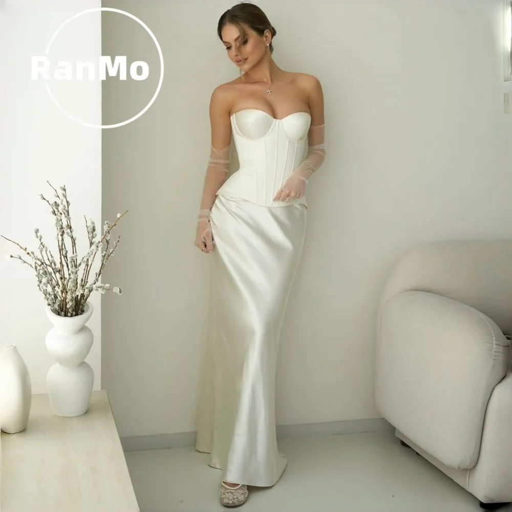 

Ranmo Elegant 2Pcs Off-White Mermaid Corest Wedding Dresses Bridal Gowns Floor-Length vestido de novia Sleevele Customized