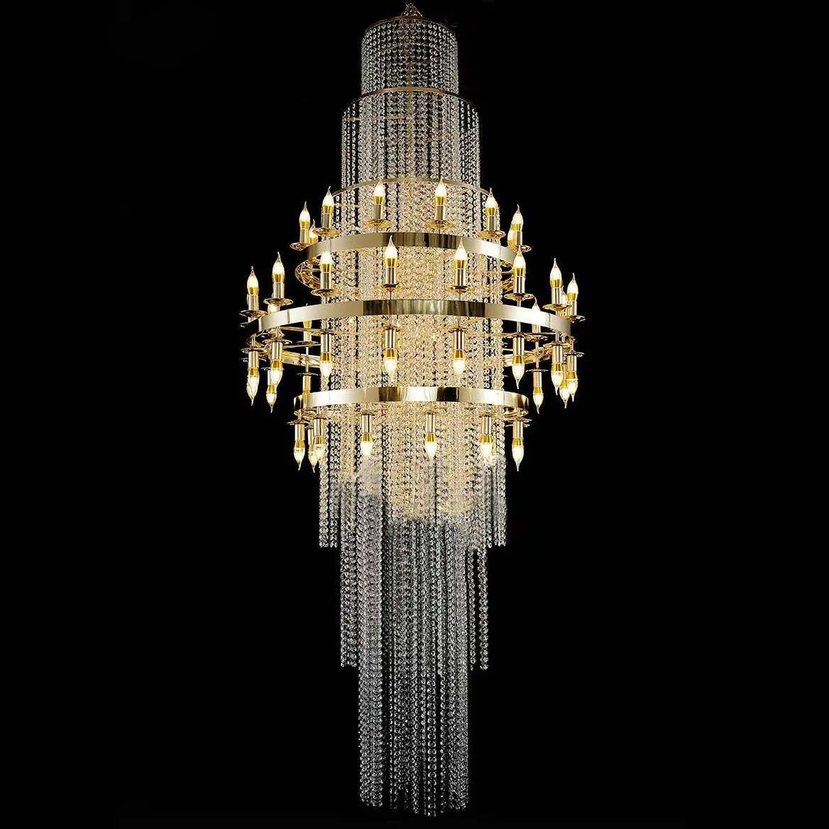 Wedding hall wrought iron large crystal acrylic chandelier wedding hotel stage ceiling decorative lamps