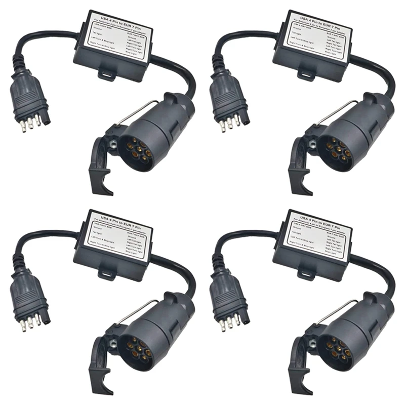 

4X US To Europe Trailer Light Converter 4 Way Flat Socket (American Vehicle) To 7 Way Round Socket (European Trailer)