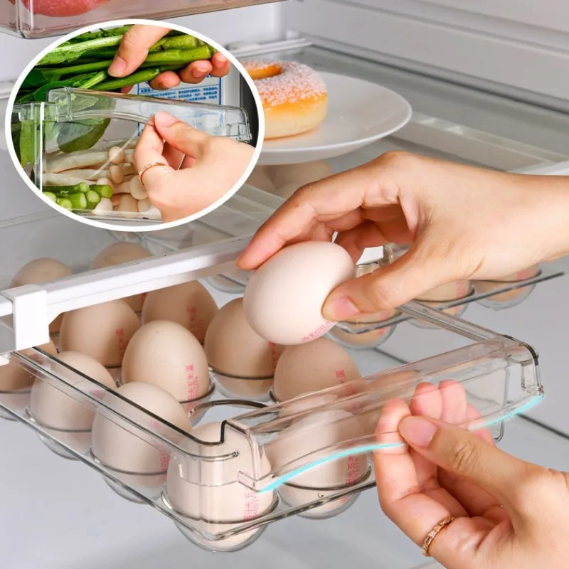 Drawer Type Food Storage Box for Refrigerator Clear Fruit Organizer Rack Holder Under Shelf Slide Plastic Kitchen Container