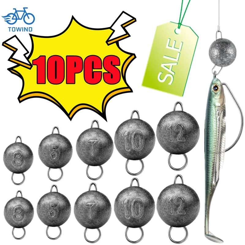 10/5pcs Fishing Weight Sinker Jig Head Deep Water Bullet Weight with Swivel Round Ball Sinkers Fishing Tackle Accessories 3-12g